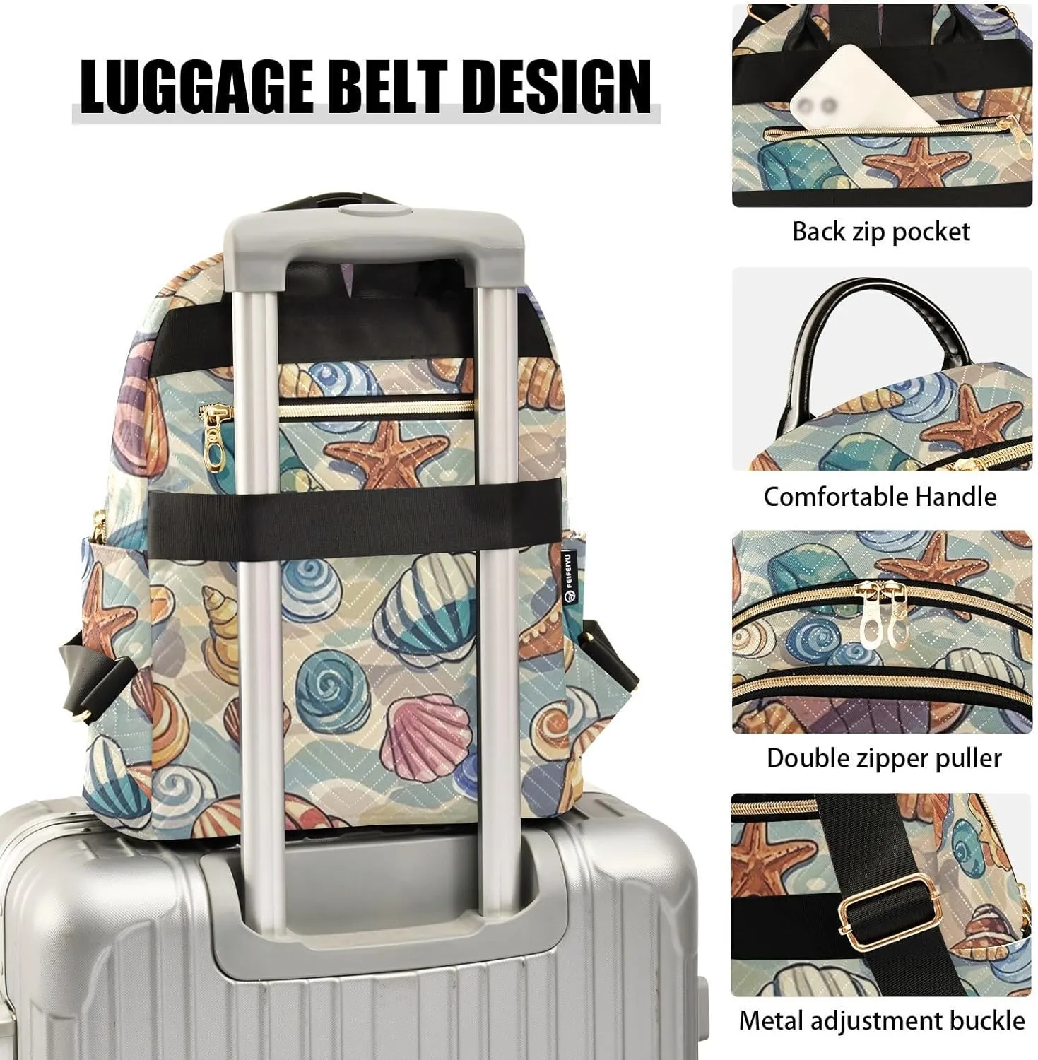Mini Backpack Quilted Purse for Womens Small Backpack Daypack Starfish Design for Travel Daily Camping,Multi2