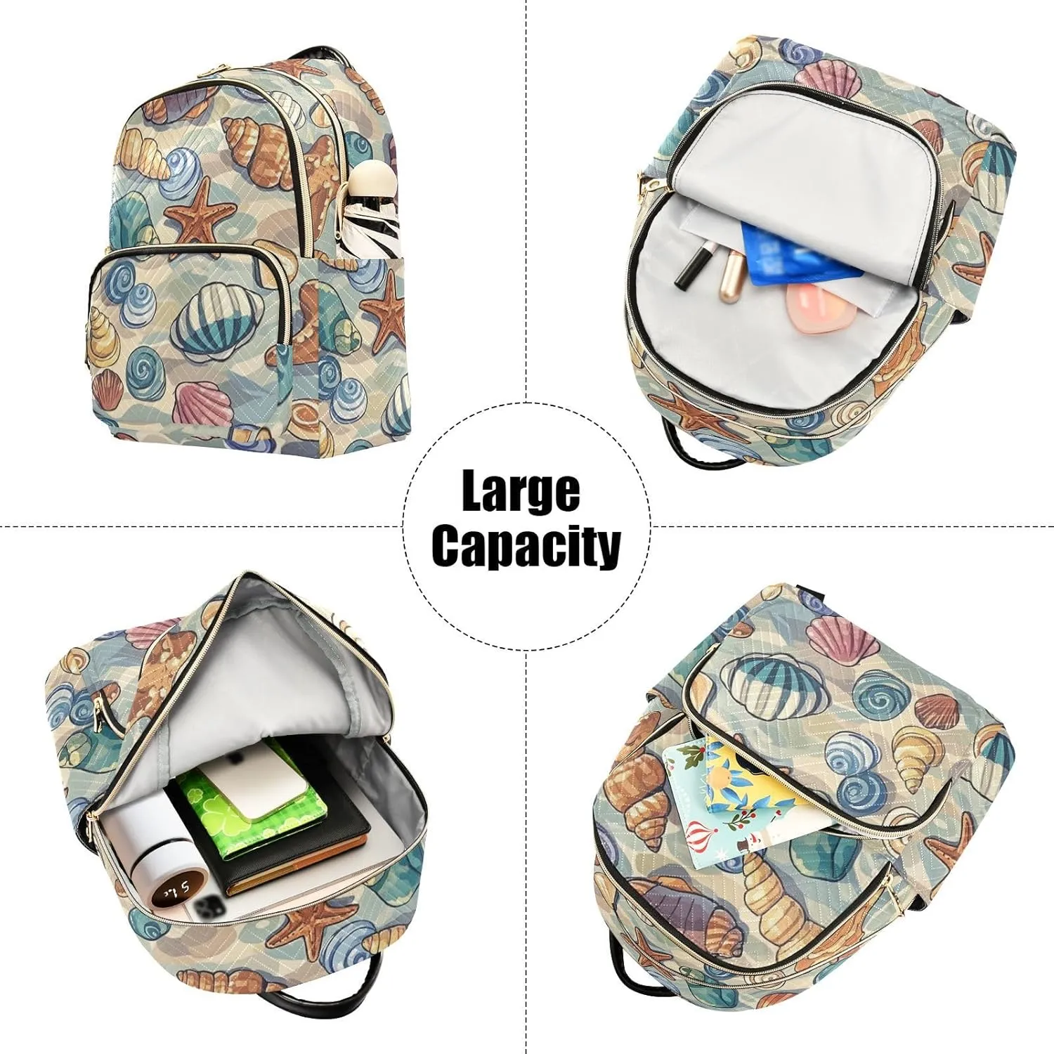 Mini Backpack Quilted Purse for Womens Small Backpack Daypack Starfish Design for Travel Daily Camping,Multi2