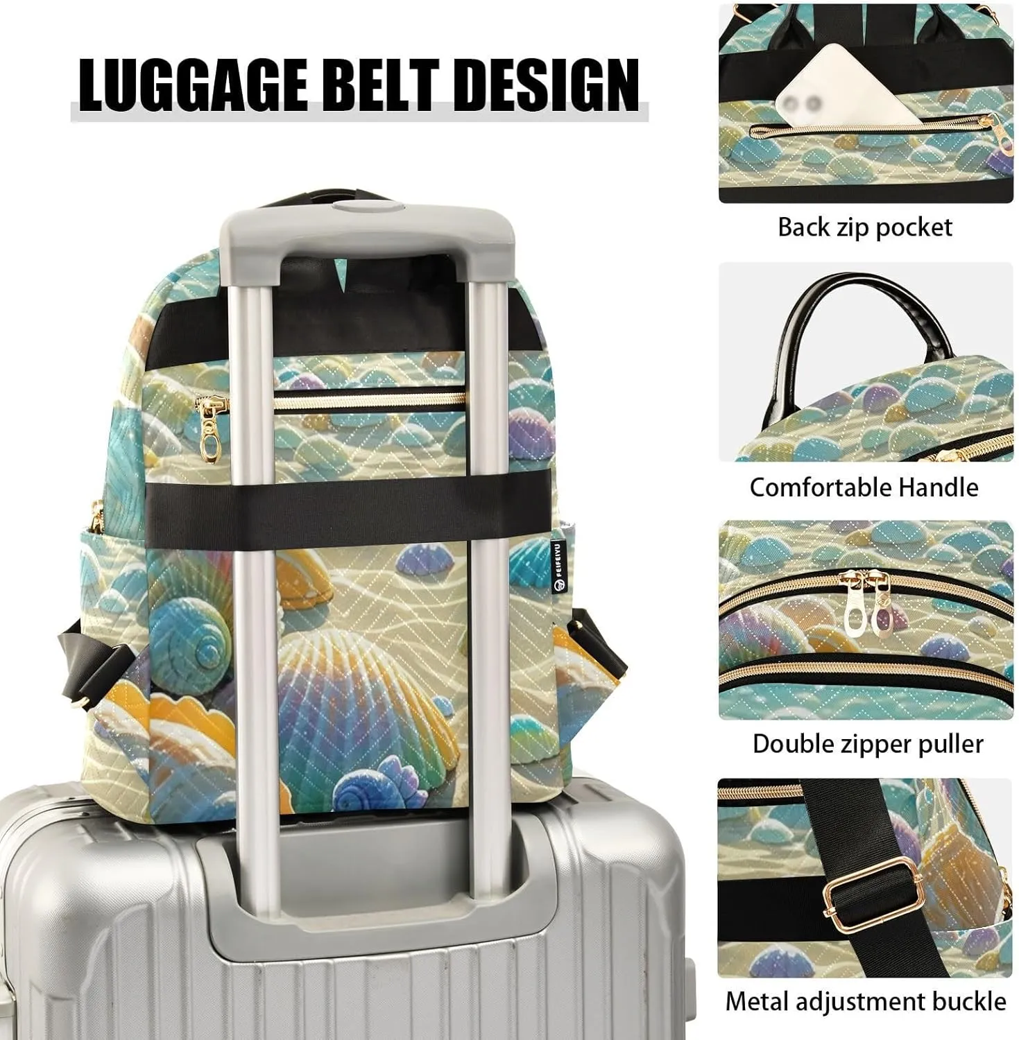 Mini Backpack Quilted Purse for Womens Small Backpack Daypack Starfish Design for Travel Daily Camping,Multi3