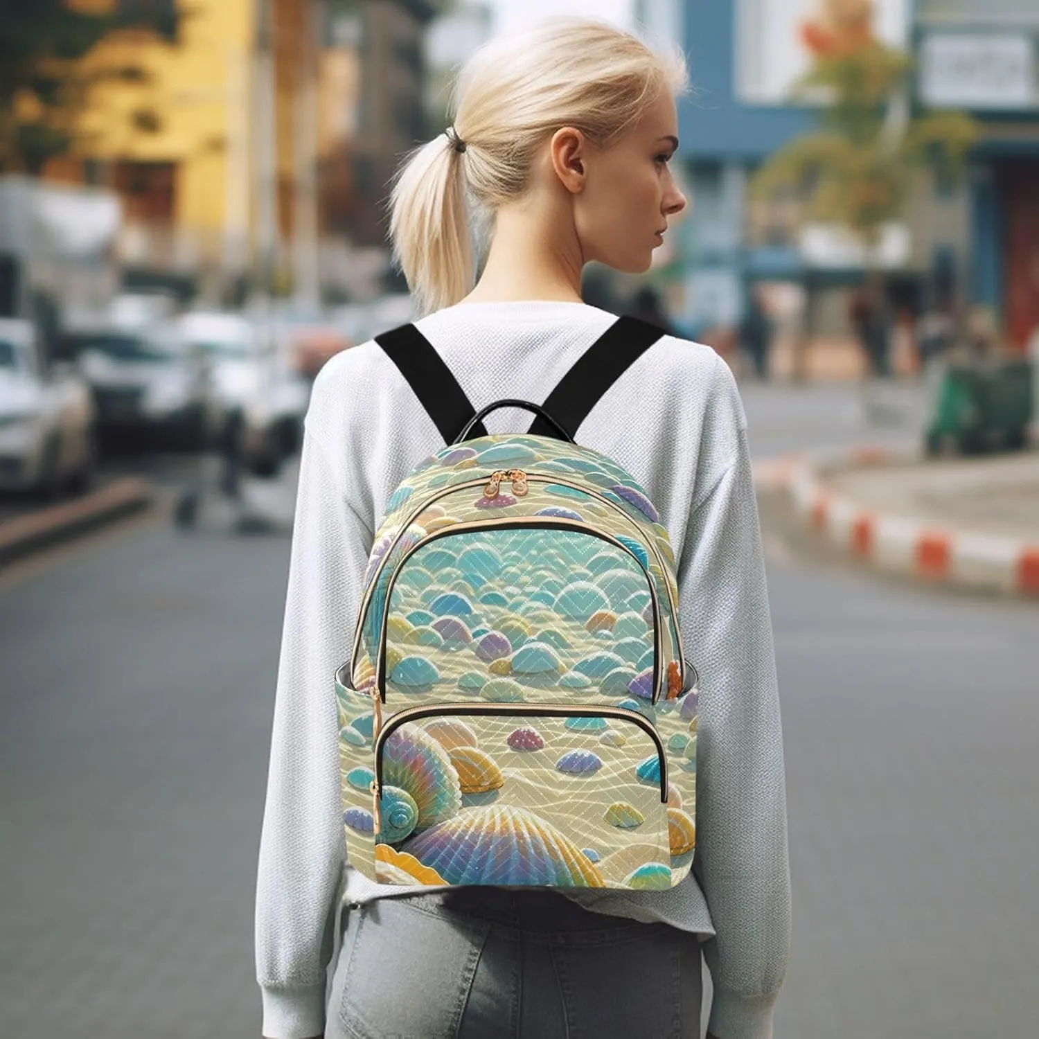 Mini Backpack Quilted Purse for Womens Small Backpack Daypack Starfish Design for Travel Daily Camping,Multi3