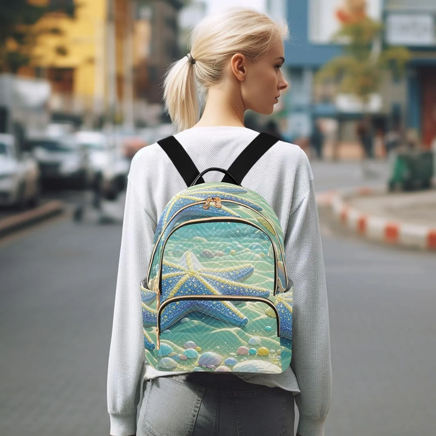 Mini Backpack Quilted Purse for Womens Small Backpack Daypack Starfish Pattern for Travel Daily Camping,Multi10