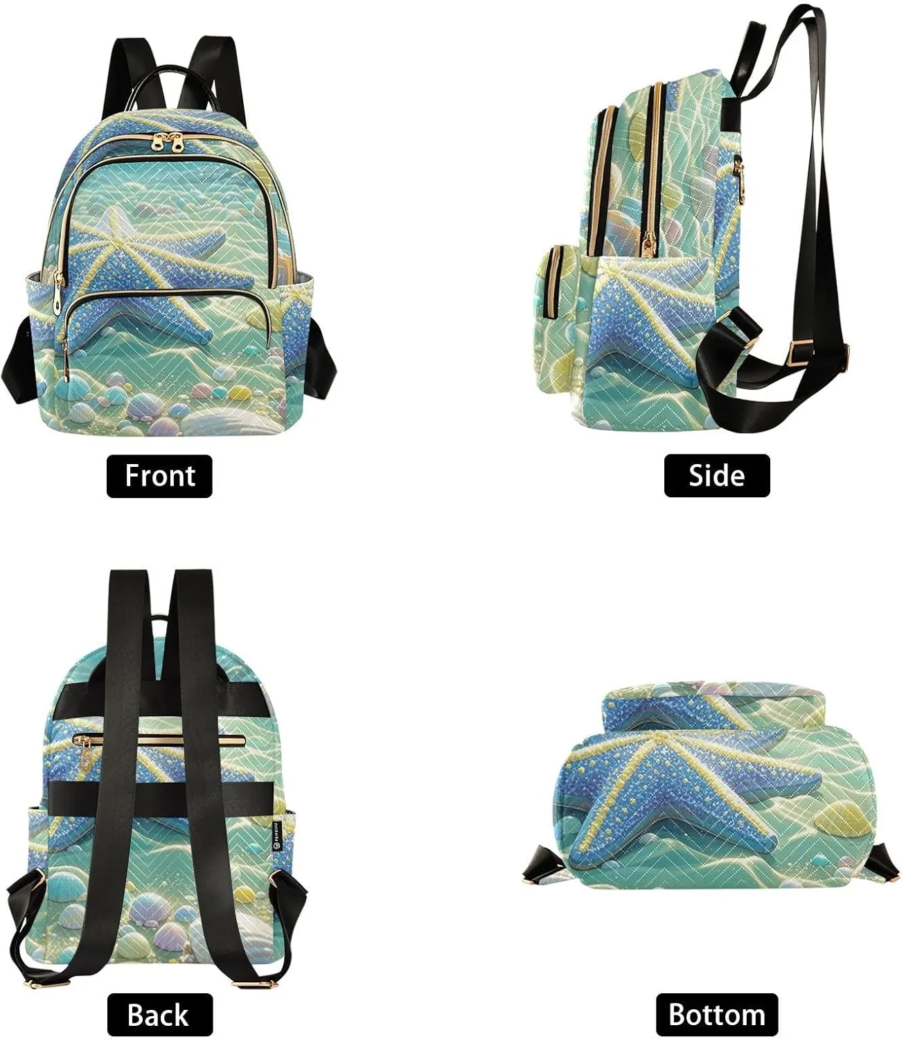 Mini Backpack Quilted Purse for Womens Small Backpack Daypack Starfish Pattern for Travel Daily Camping,Multi10