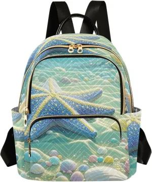 Mini Backpack Quilted Purse for Womens Small Backpack Daypack Starfish Pattern for Travel Daily Camping,Multi10