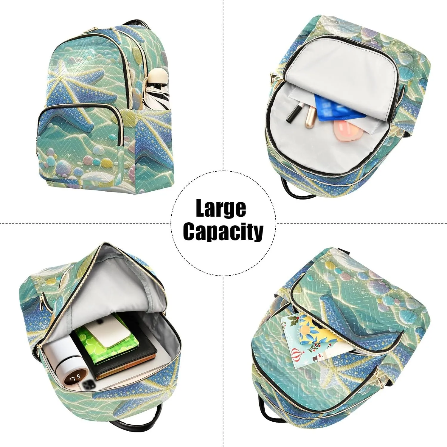 Mini Backpack Quilted Purse for Womens Small Backpack Daypack Starfish Pattern for Travel Daily Camping,Multi10