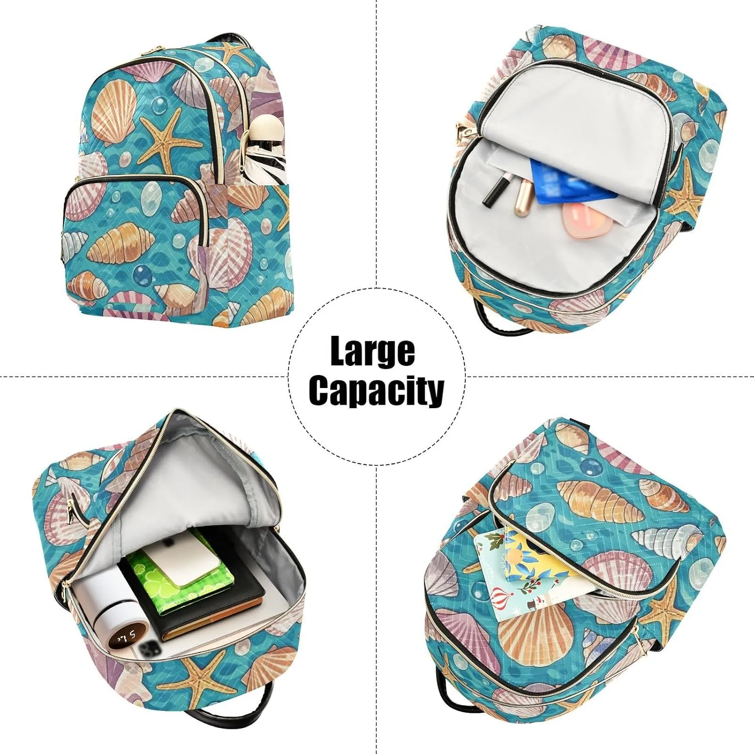Mini Backpack Quilted Purse for Womens Small Backpack Daypack Starfish Print for Travel Daily Camping,Multi11