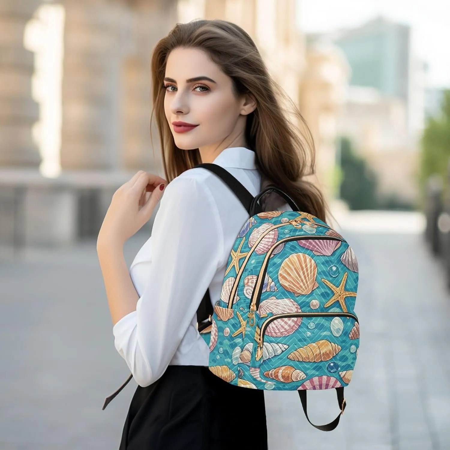 Mini Backpack Quilted Purse for Womens Small Backpack Daypack Starfish Print for Travel Daily Camping,Multi11