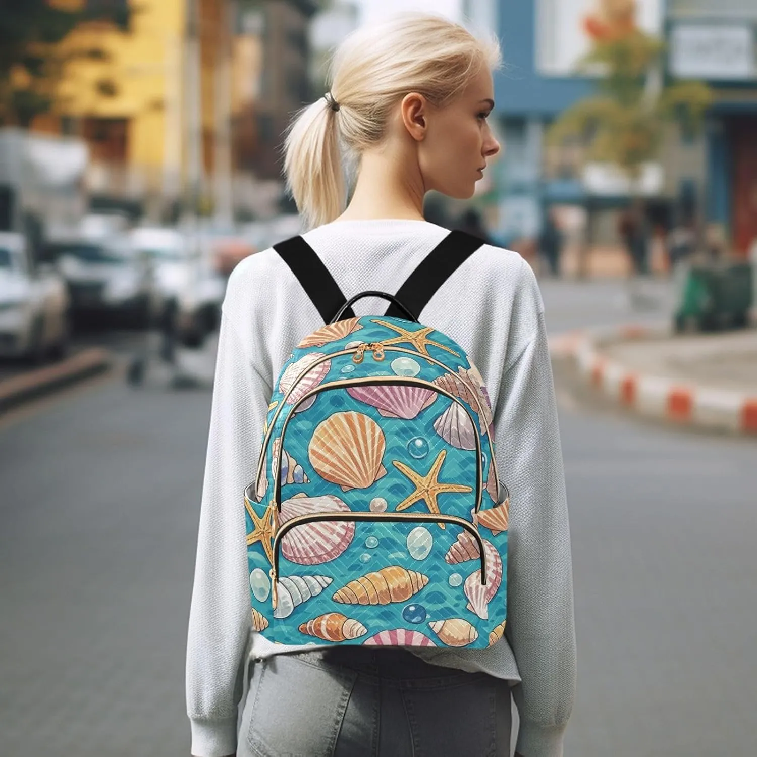 Mini Backpack Quilted Purse for Womens Small Backpack Daypack Starfish Print for Travel Daily Camping,Multi11