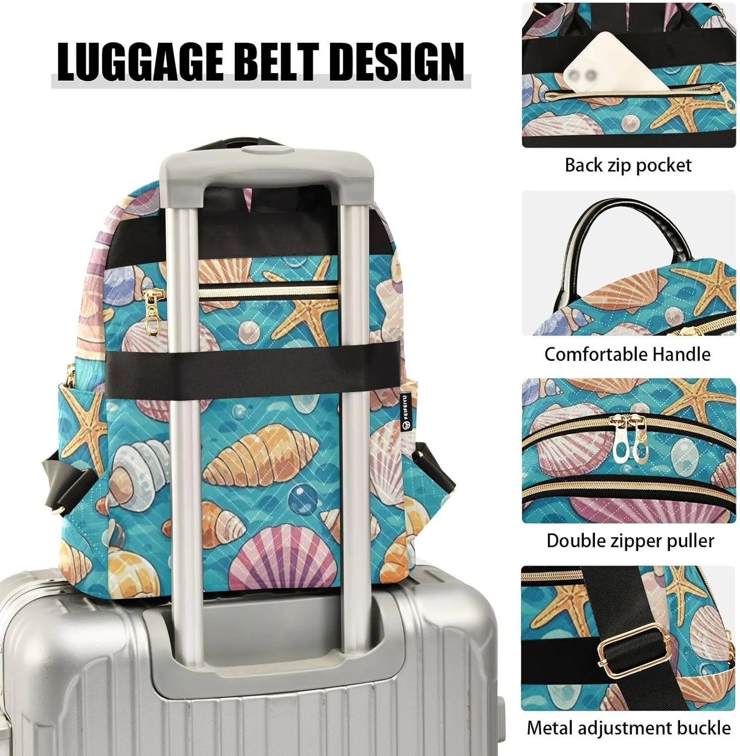 Mini Backpack Quilted Purse for Womens Small Backpack Daypack Starfish Print for Travel Daily Camping,Multi11