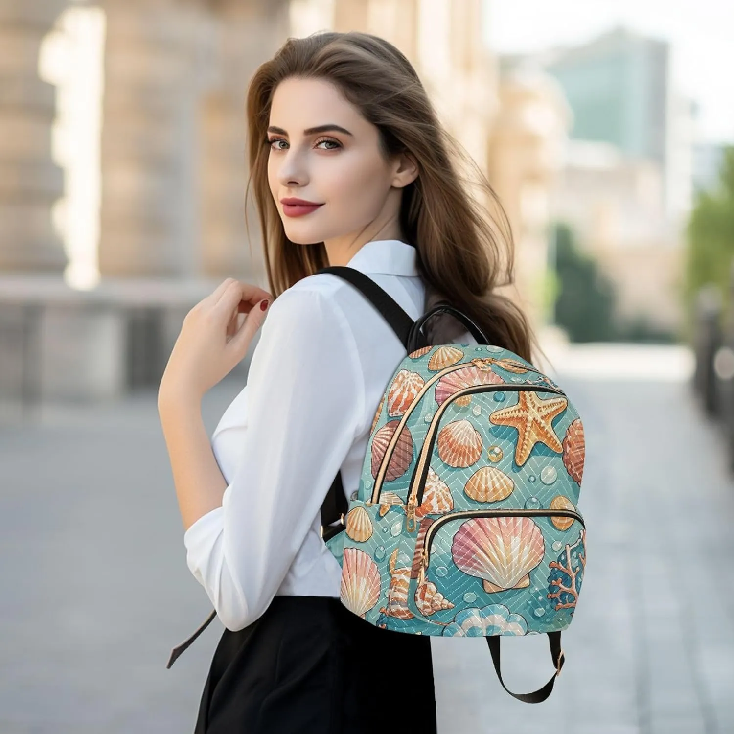 Mini Backpack Quilted Purse for Womens Small Backpack Daypack Starfish Print for Travel Daily Camping,Multi12