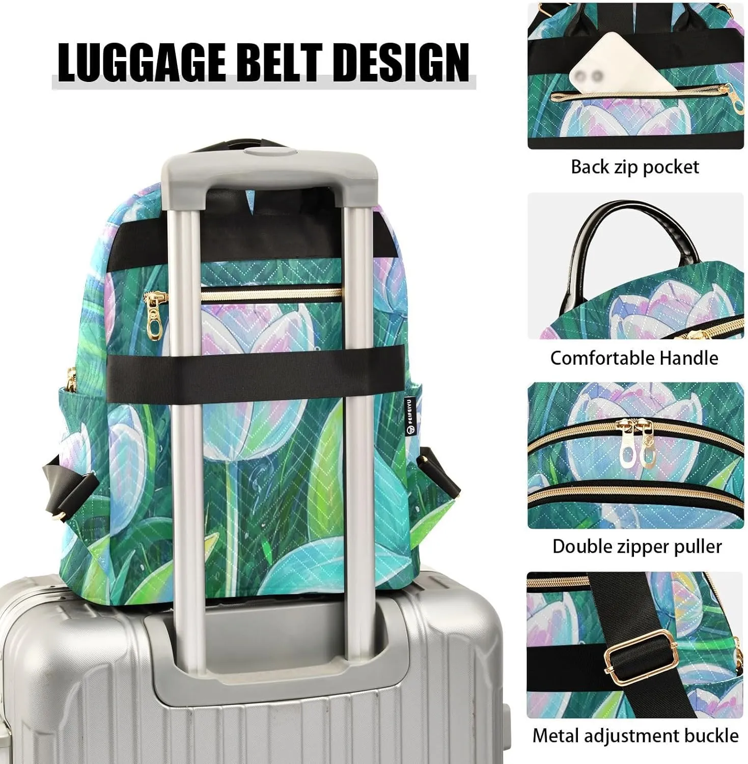 Mini Backpack Quilted Purse for Womens Small Backpack Daypack Tulips Design for Travel Daily Office,Multi10