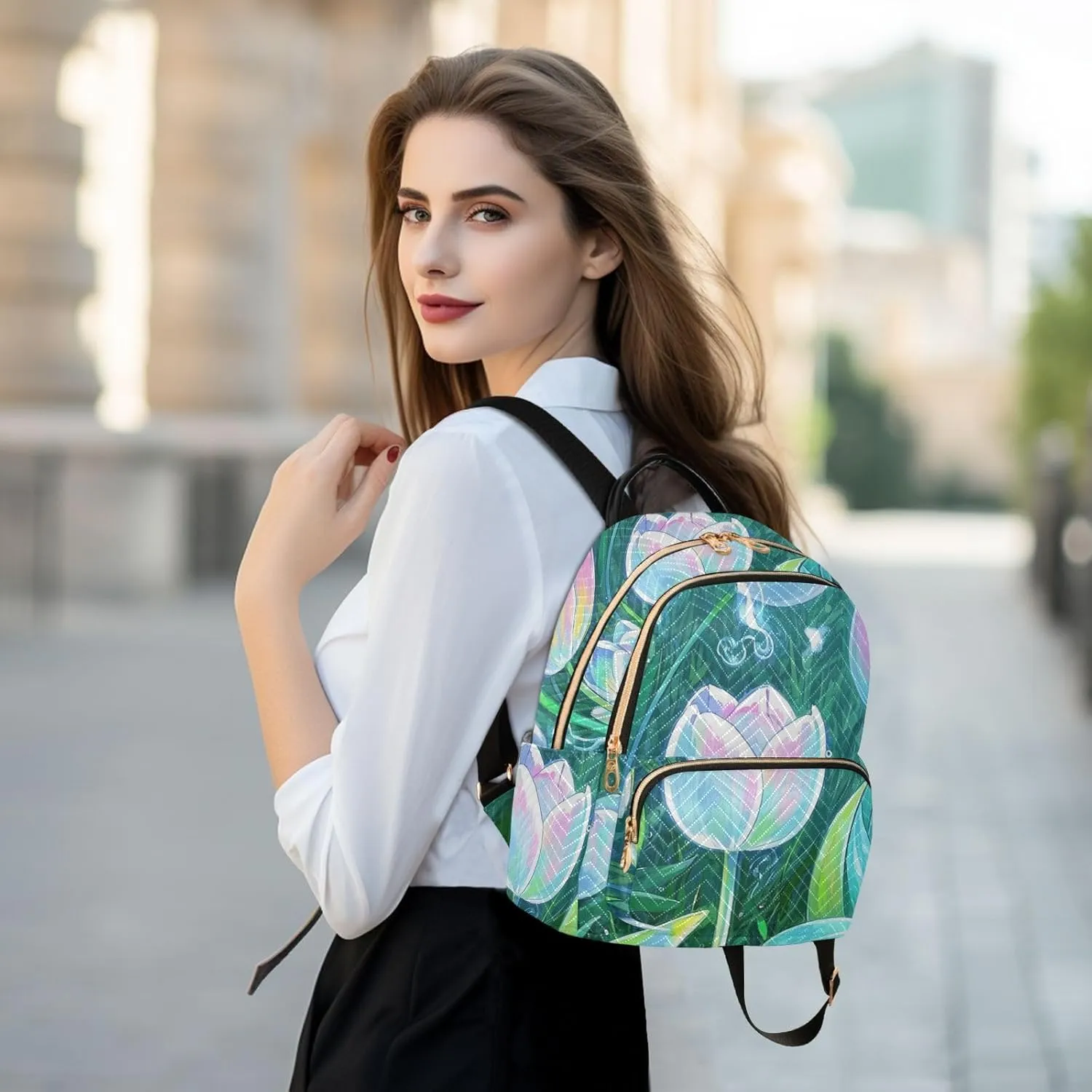 Mini Backpack Quilted Purse for Womens Small Backpack Daypack Tulips Design for Travel Daily Office,Multi10