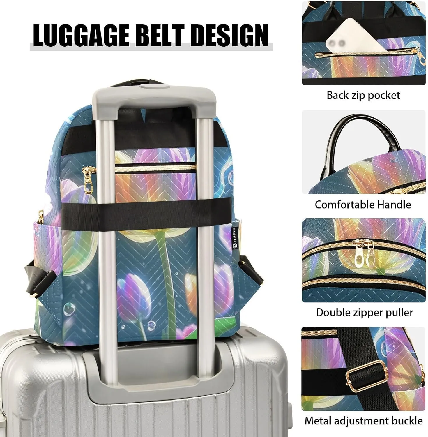 Mini Backpack Quilted Purse for Womens Small Backpack Daypack Tulips Design for Travel Daily Office,Multi11