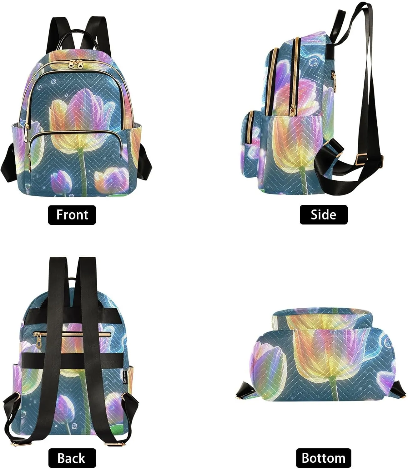 Mini Backpack Quilted Purse for Womens Small Backpack Daypack Tulips Design for Travel Daily Office,Multi11