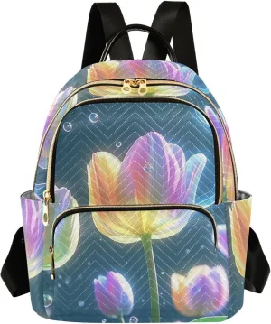 Mini Backpack Quilted Purse for Womens Small Backpack Daypack Tulips Design for Travel Daily Office,Multi11