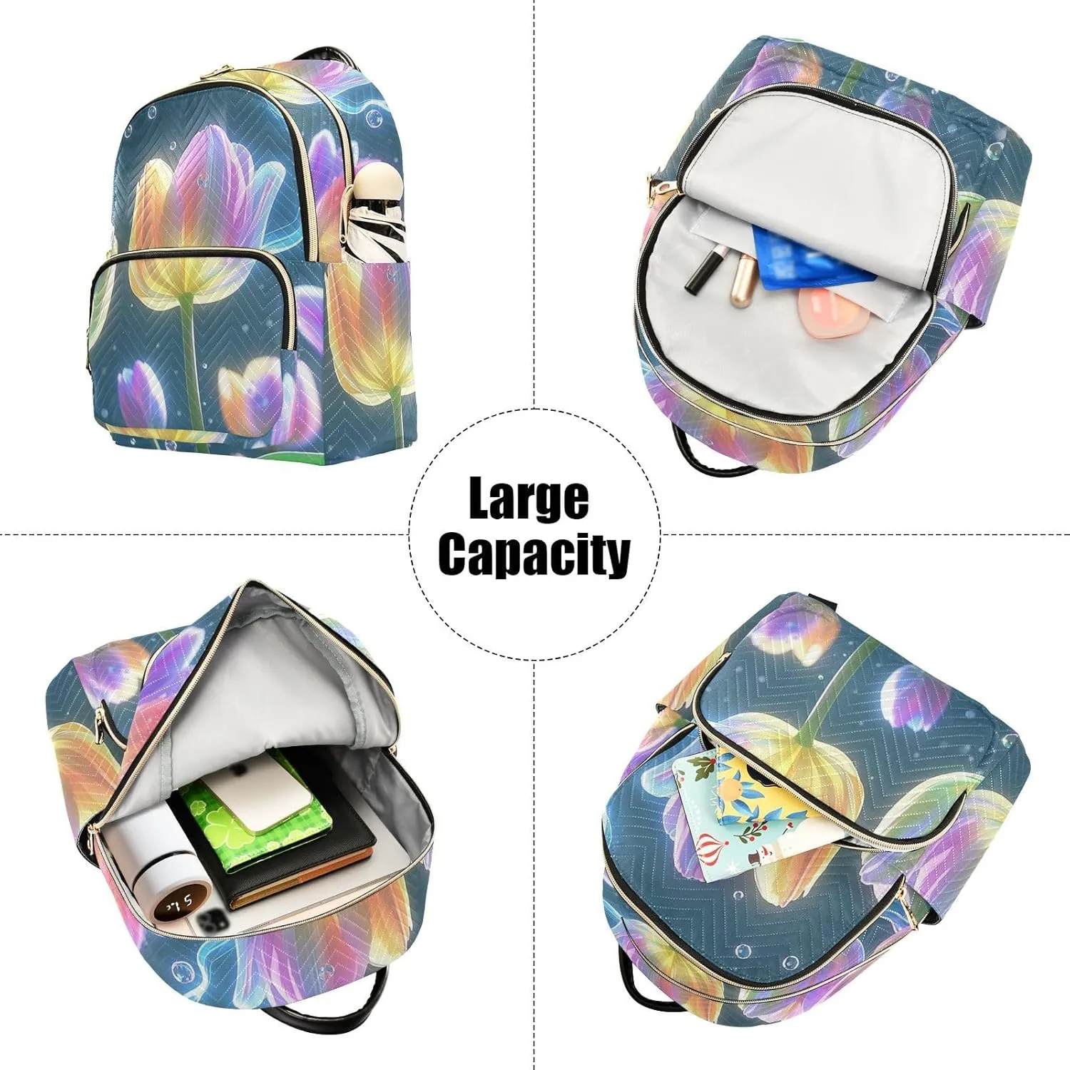 Mini Backpack Quilted Purse for Womens Small Backpack Daypack Tulips Design for Travel Daily Office,Multi11