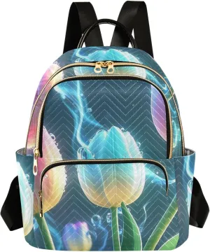 Mini Backpack Quilted Purse for Womens Small Backpack Daypack Tulips Design for Travel Daily Office,Multi2