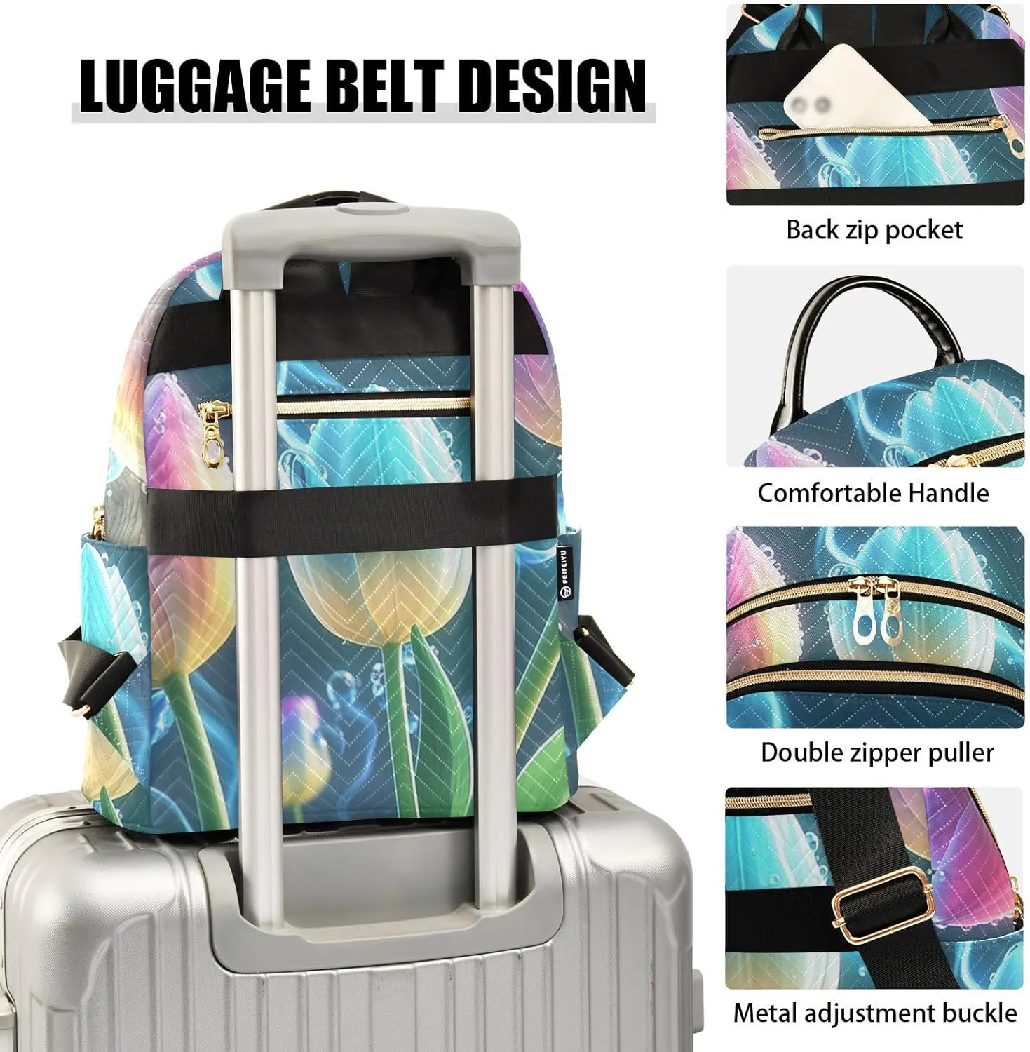Mini Backpack Quilted Purse for Womens Small Backpack Daypack Tulips Design for Travel Daily Office,Multi2