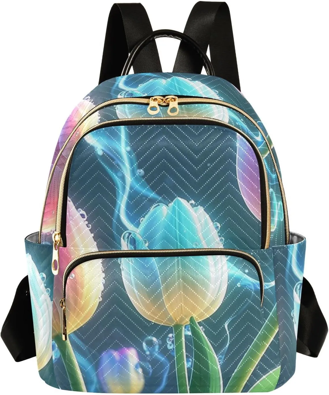 Mini Backpack Quilted Purse for Womens Small Backpack Daypack Tulips Design for Travel Daily Office,Multi2