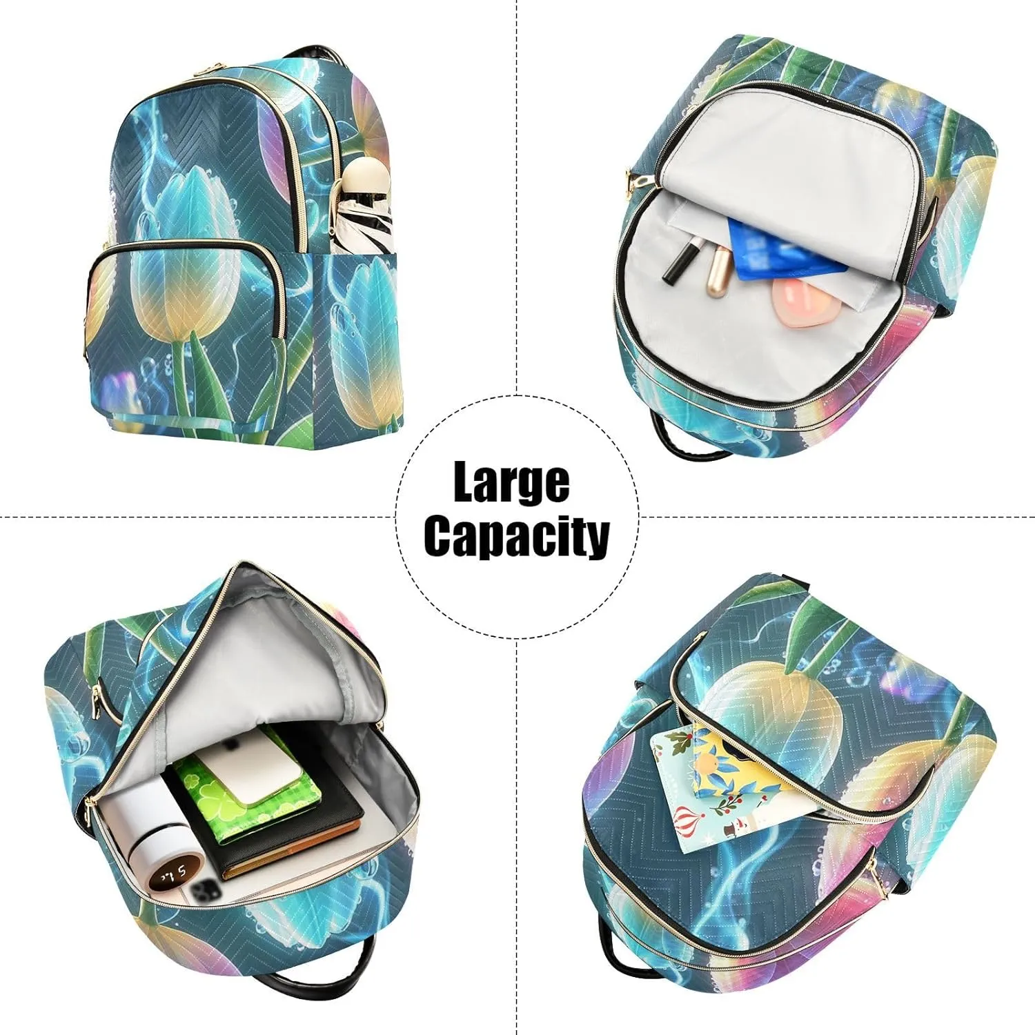 Mini Backpack Quilted Purse for Womens Small Backpack Daypack Tulips Design for Travel Daily Office,Multi2