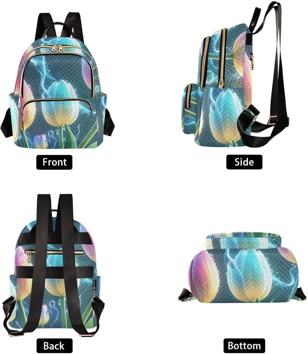 Mini Backpack Quilted Purse for Womens Small Backpack Daypack Tulips Design for Travel Daily Office,Multi2