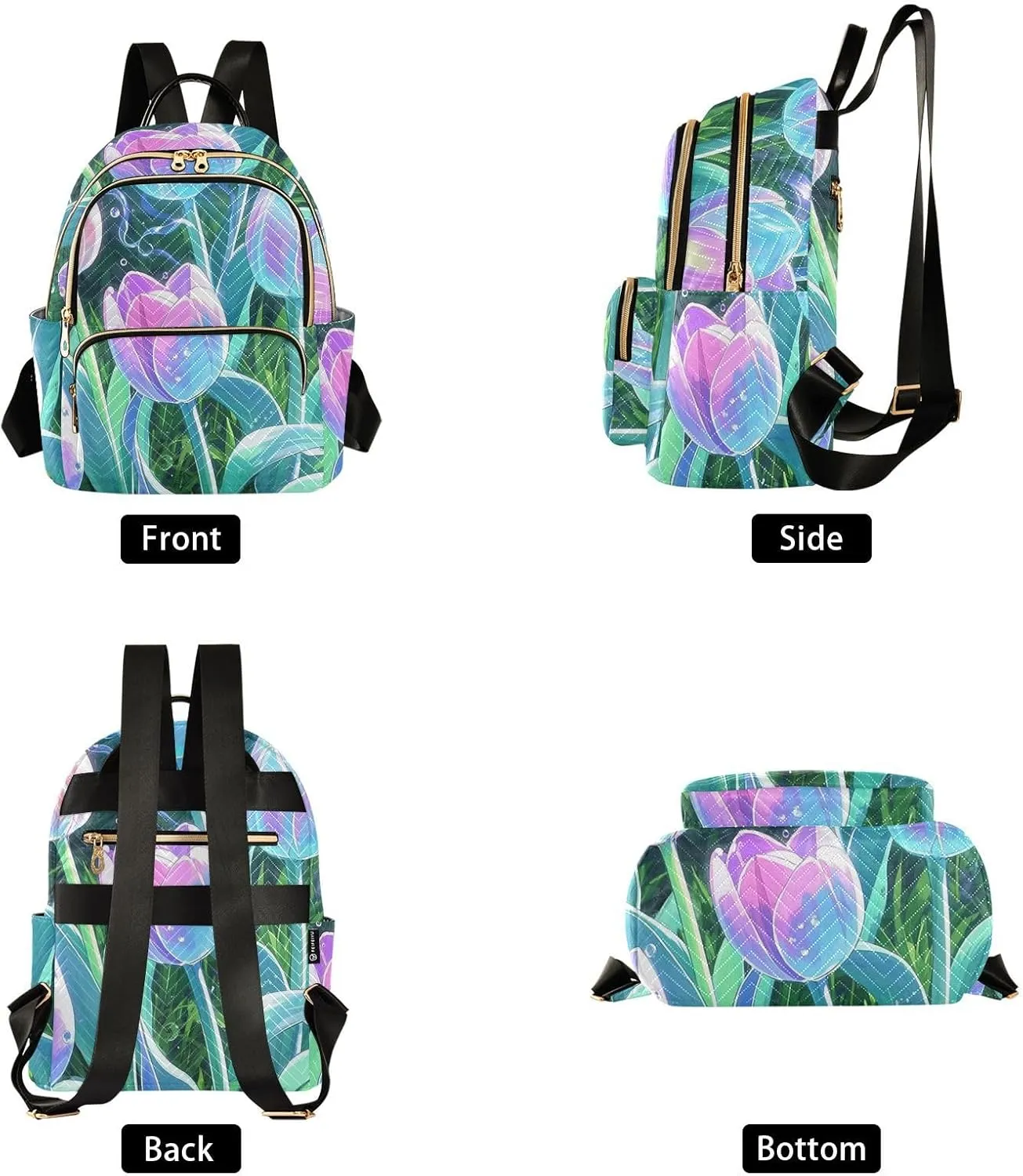 Mini Backpack Quilted Purse for Womens Small Backpack Daypack Tulips Design for Travel Daily Work,Multi3