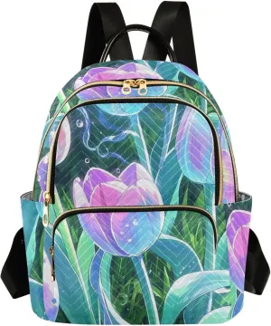 Mini Backpack Quilted Purse for Womens Small Backpack Daypack Tulips Design for Travel Daily Work,Multi3