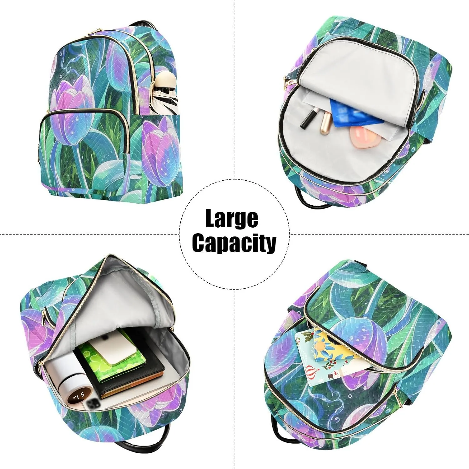 Mini Backpack Quilted Purse for Womens Small Backpack Daypack Tulips Design for Travel Daily Work,Multi3