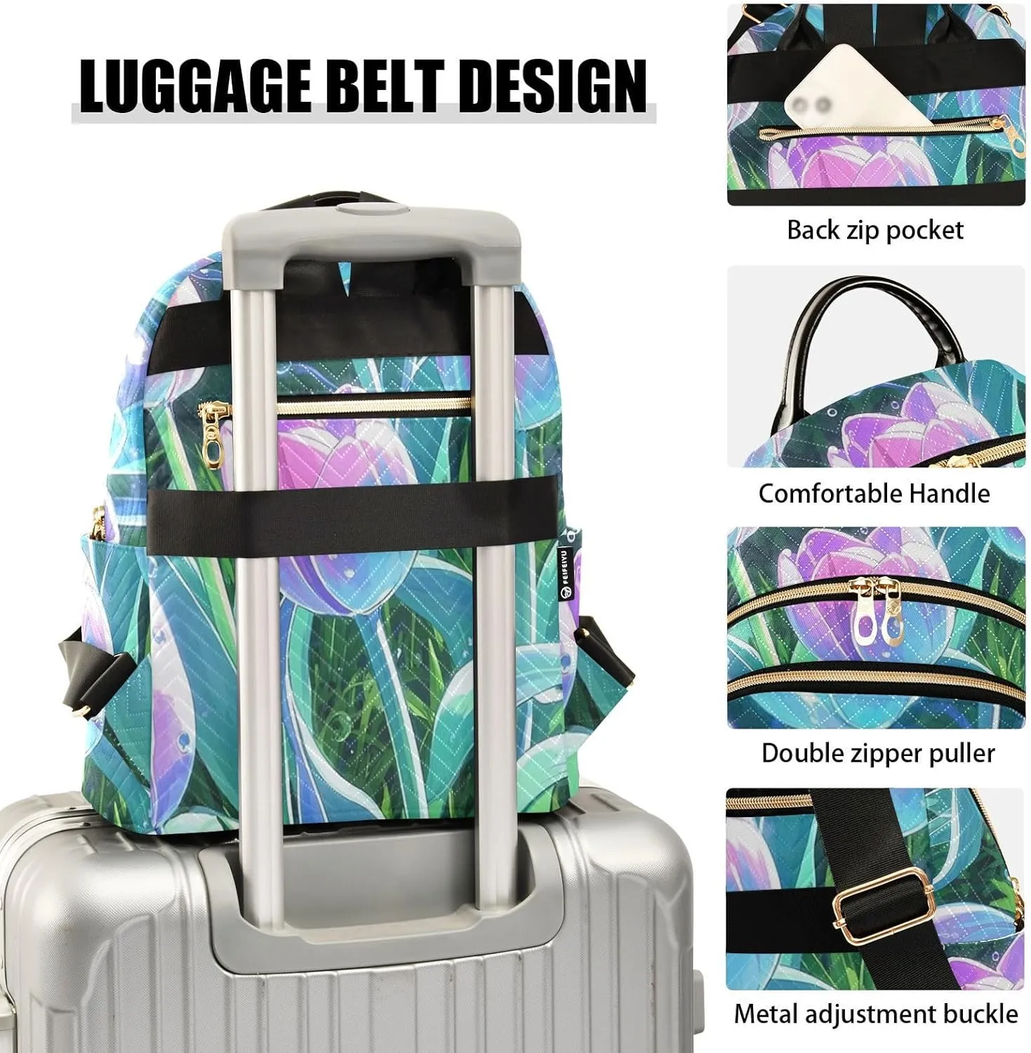 Mini Backpack Quilted Purse for Womens Small Backpack Daypack Tulips Design for Travel Daily Work,Multi3