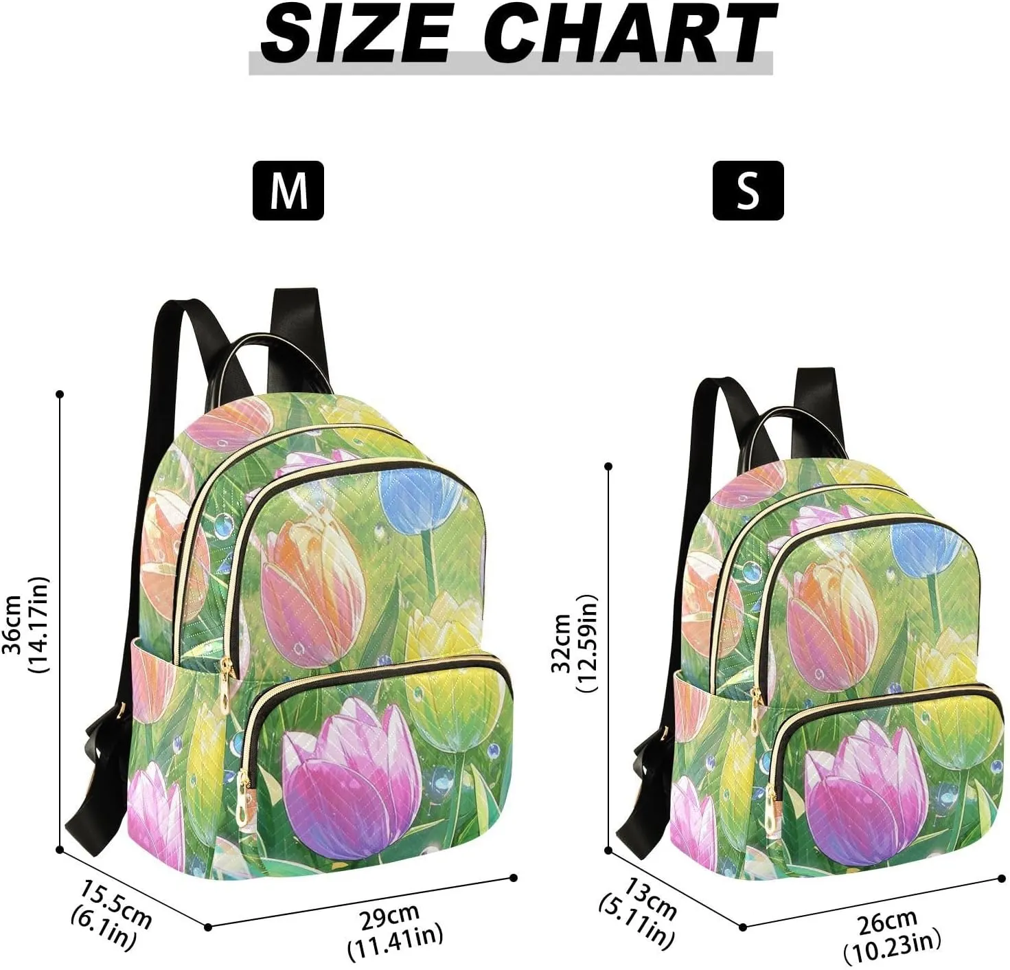 Mini Backpack Quilted Purse for Womens Small Backpack Daypack Tulips Pattern for Travel Daily Office,Multi3