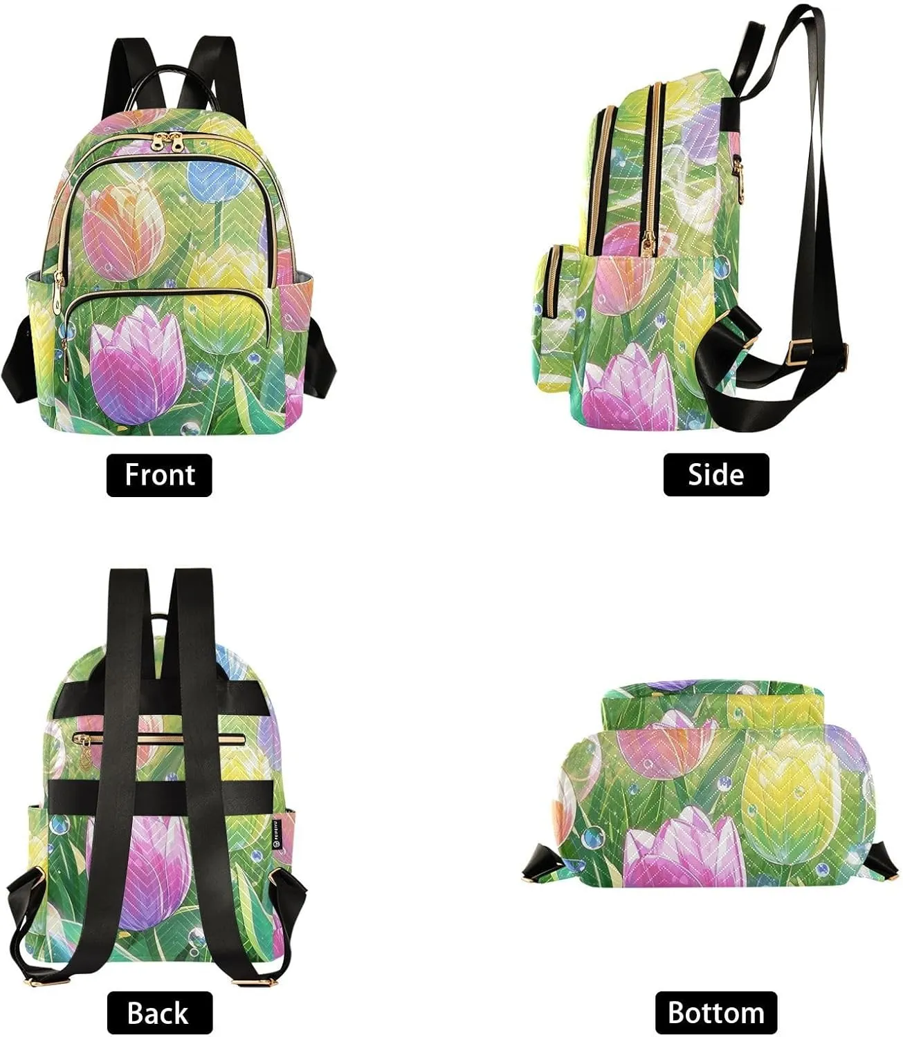 Mini Backpack Quilted Purse for Womens Small Backpack Daypack Tulips Pattern for Travel Daily Office,Multi3