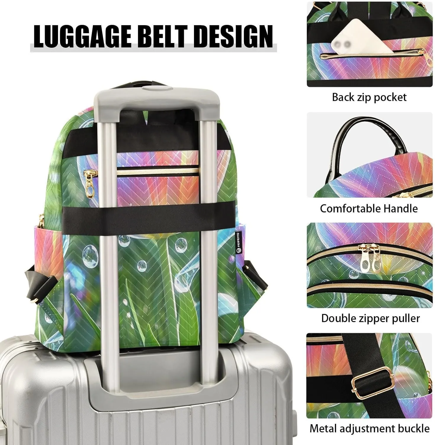 Mini Backpack Quilted Purse for Womens Small Backpack Daypack Tulips Print for Travel Daily Office,Multi10