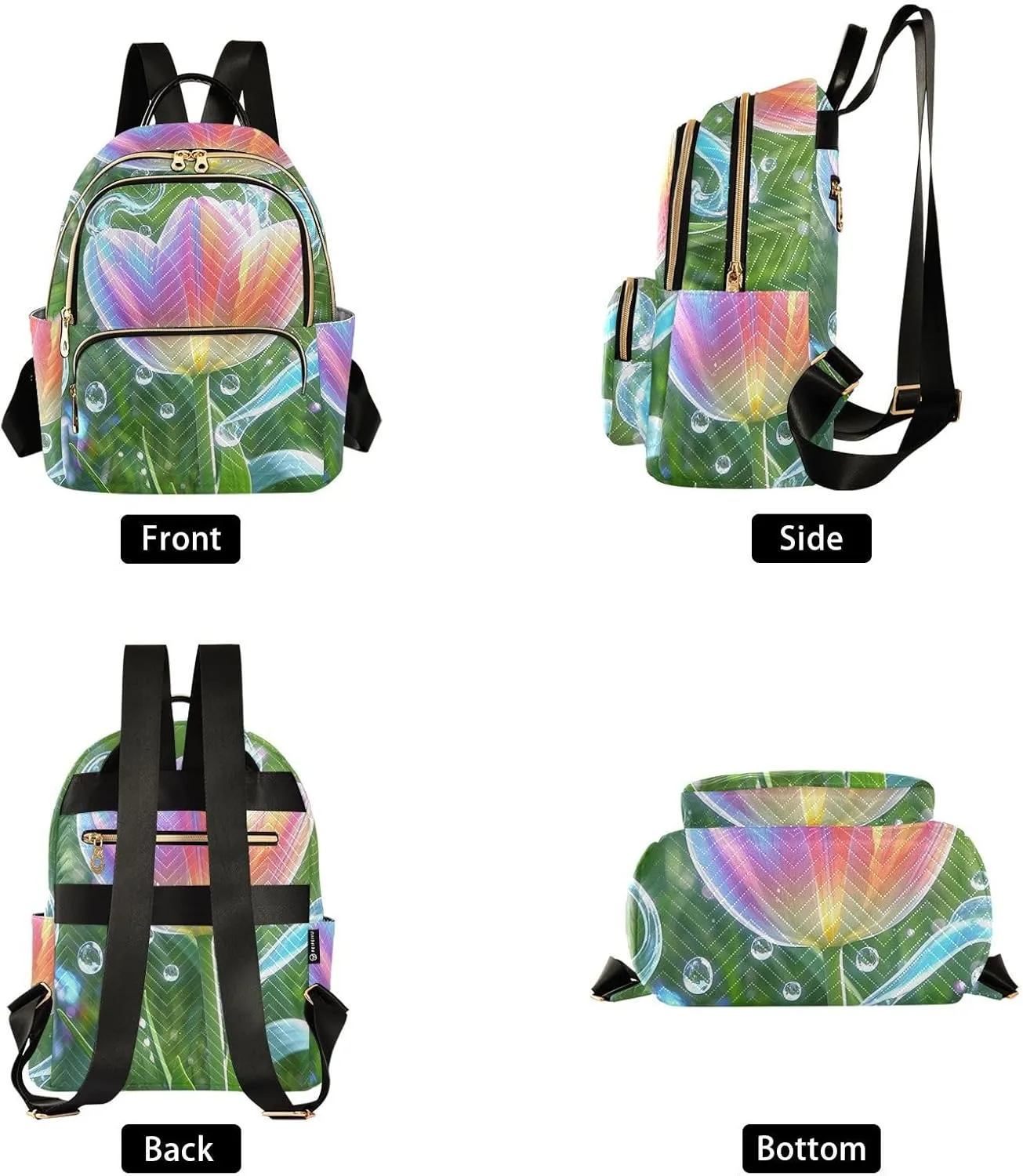 Mini Backpack Quilted Purse for Womens Small Backpack Daypack Tulips Print for Travel Daily Office,Multi10