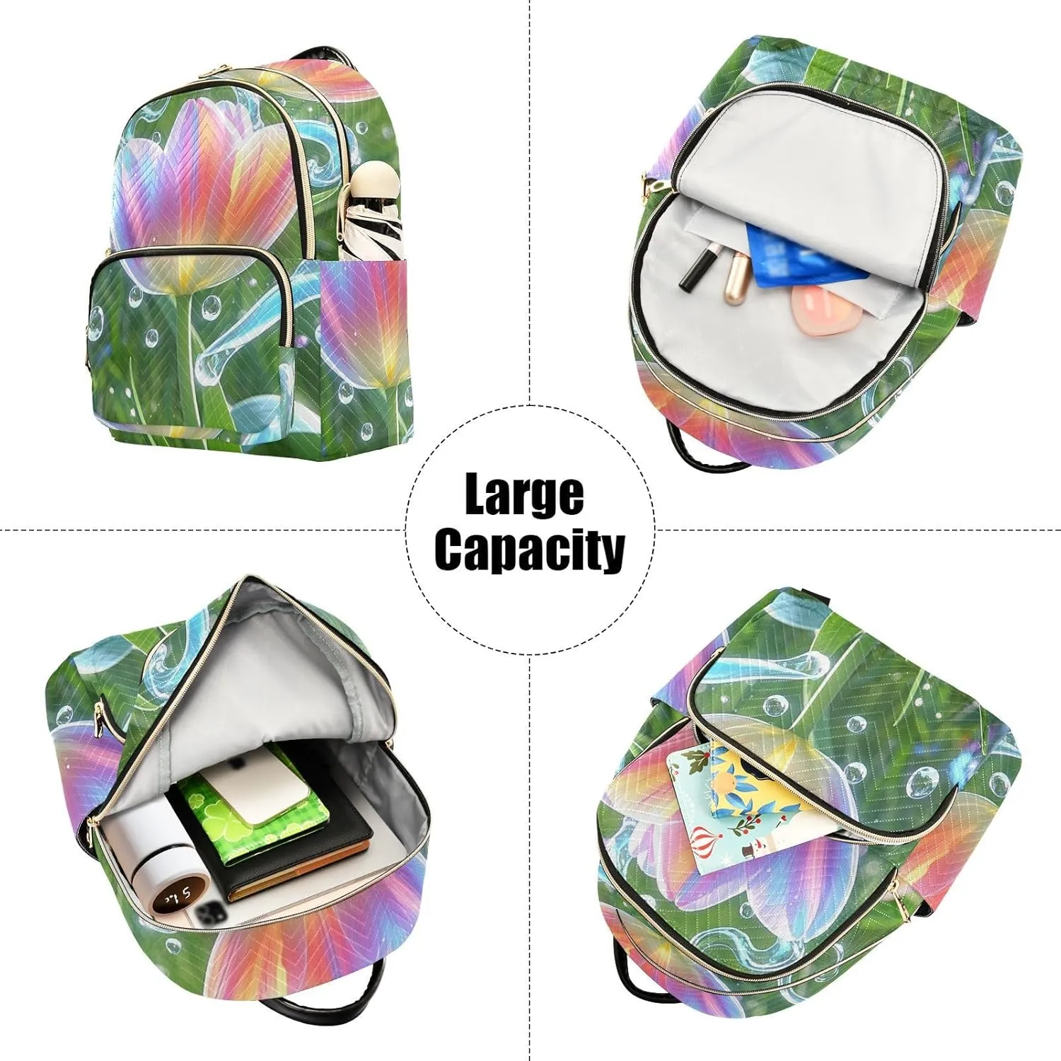 Mini Backpack Quilted Purse for Womens Small Backpack Daypack Tulips Print for Travel Daily Office,Multi10
