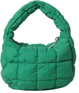 Mini Puffy Quilted Handbag Soft Puffer Tote Bag for Women Cute Wrist Bubble Bag Lightweight Nylon Clutch Purse