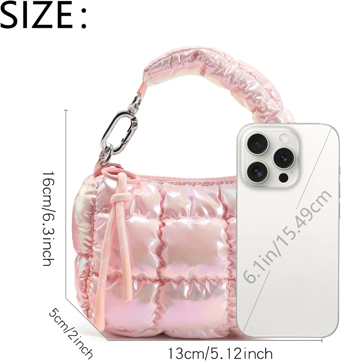 Mini Quilted Wristlet Bag for Women, Puffer Handbags,Evening Bags,Charm Lipstick Bag,Cute bag Charm for Gift