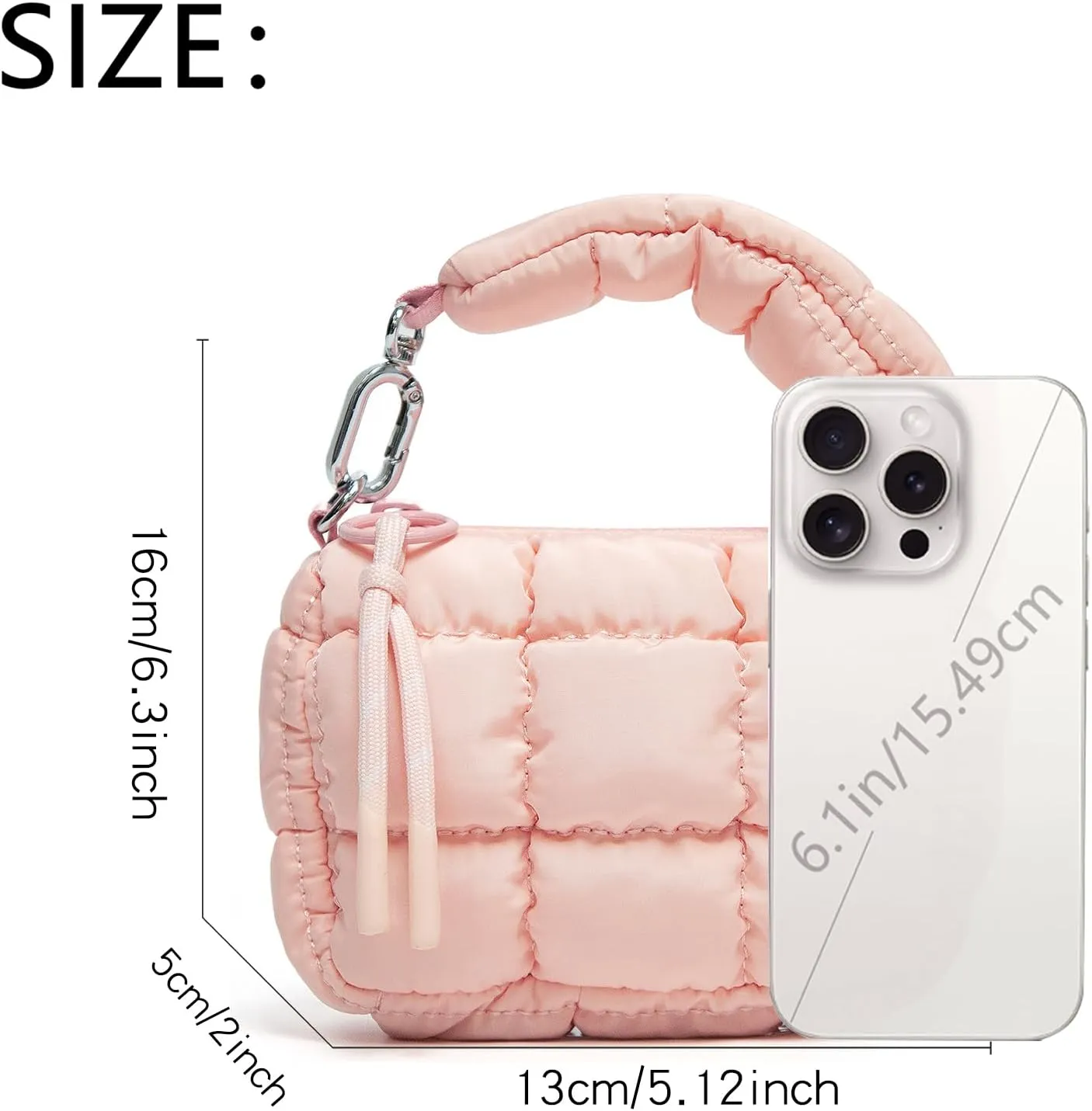 Mini Quilted Wristlet Bag for Women, Puffer Handbags,Evening Bags,Charm Lipstick Bag,Cute bag Charm for Gift