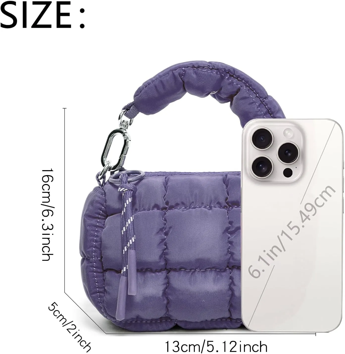 Mini Quilted Wristlet Bag for Women, Puffer Handbags,Evening Bags,Charm Lipstick Bag,Cute bag Charm for Gift