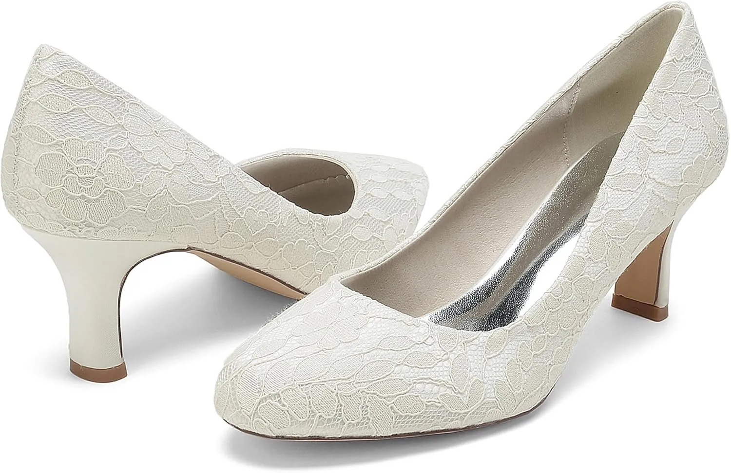 Minishion Formal Shoes for Women Lace Bridal Wedding Pumps Low Heel Evening Shoes BR145