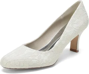 Minishion Formal Shoes for Women Lace Bridal Wedding Pumps Low Heel Evening Shoes BR145