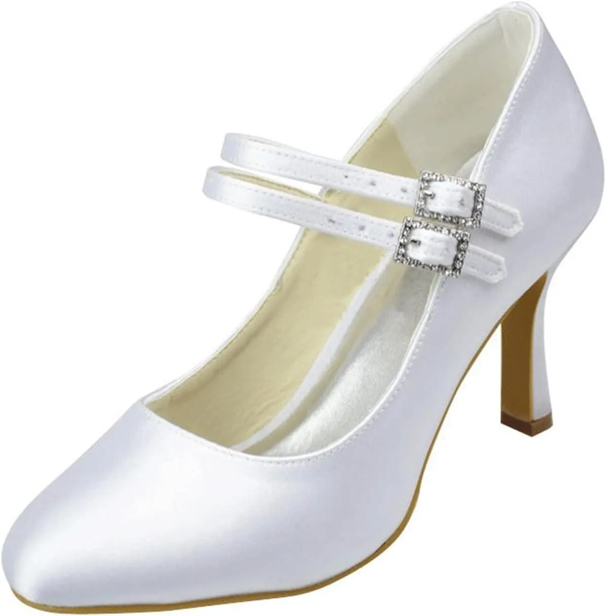 Minishion Girls Womens Mary Jane Buckle Satin Bridal Wedding Evening Pumps Shoes