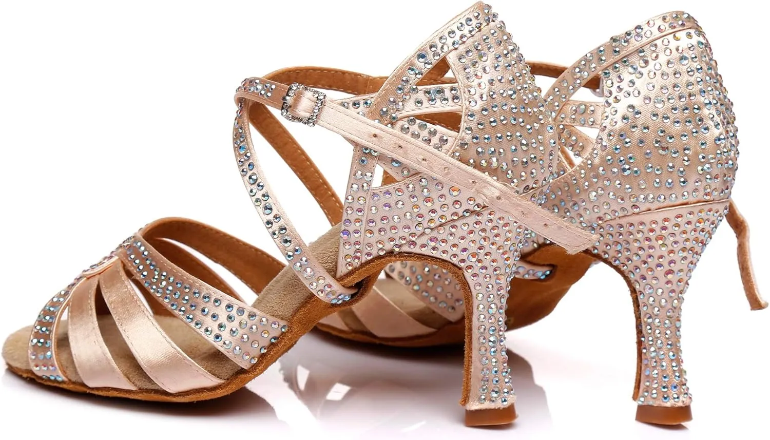 Minishion Women's Latin Salsa Cross Strap Crystals Satin Social Dance Shoes Bridal Sandals
