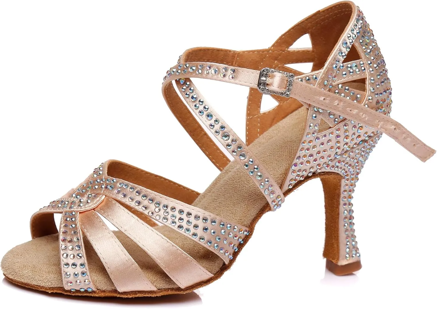 Minishion Women's Latin Salsa Cross Strap Crystals Satin Social Dance Shoes Bridal Sandals