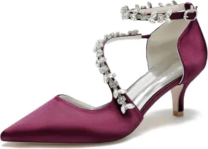 Minishion Womens Rhinestone Wedding Heels Low Heel Evening Formal Pumps MS286