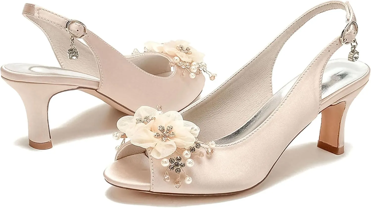 Minishion Womens Slingback Wedding Heels Peep Toe Formal Party Evening Sandals with Flower MS330