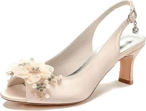 Minishion Womens Slingback Wedding Heels Peep Toe Formal Party Evening Sandals with Flower MS330