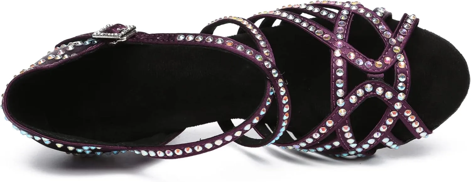Minishion Women's Sparkling Crystals Ankle Strap Dance Shoes Wedding Prom Sandals