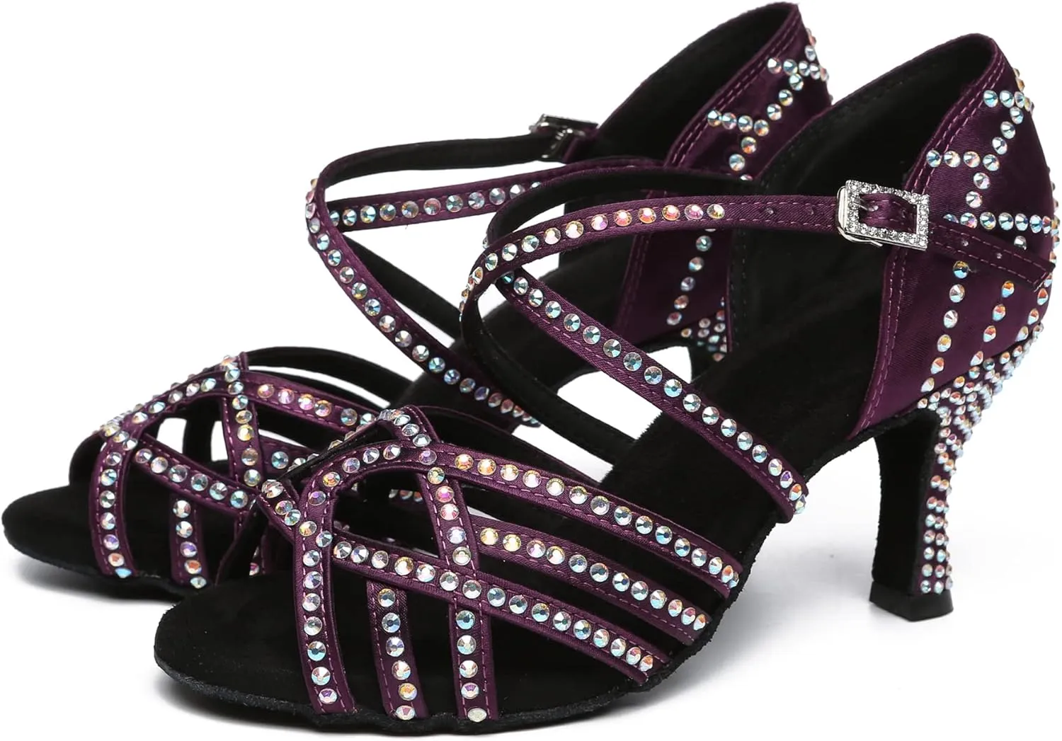 Minishion Women's Sparkling Crystals Ankle Strap Dance Shoes Wedding Prom Sandals