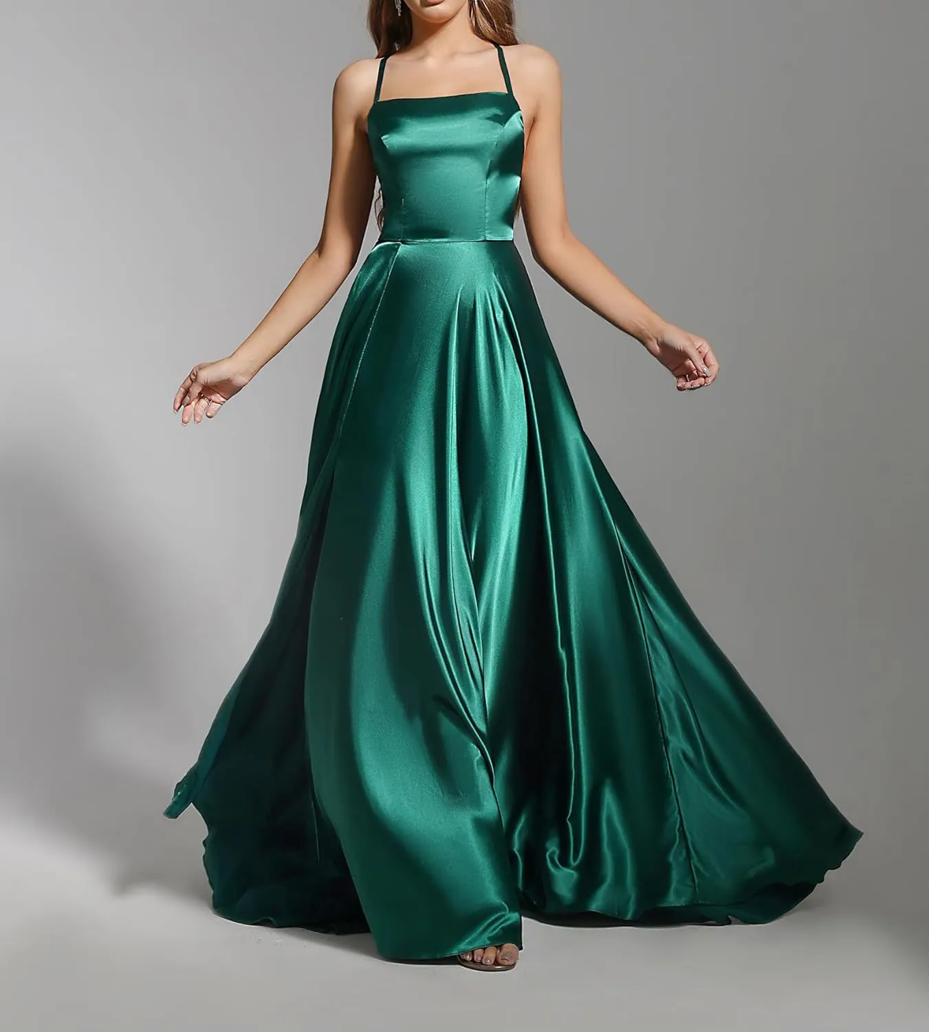 MisShow Women's Spaghetti Straps Prom Dresses Long Satin Bridesmaid Dress with Slit Formal Party Gown
