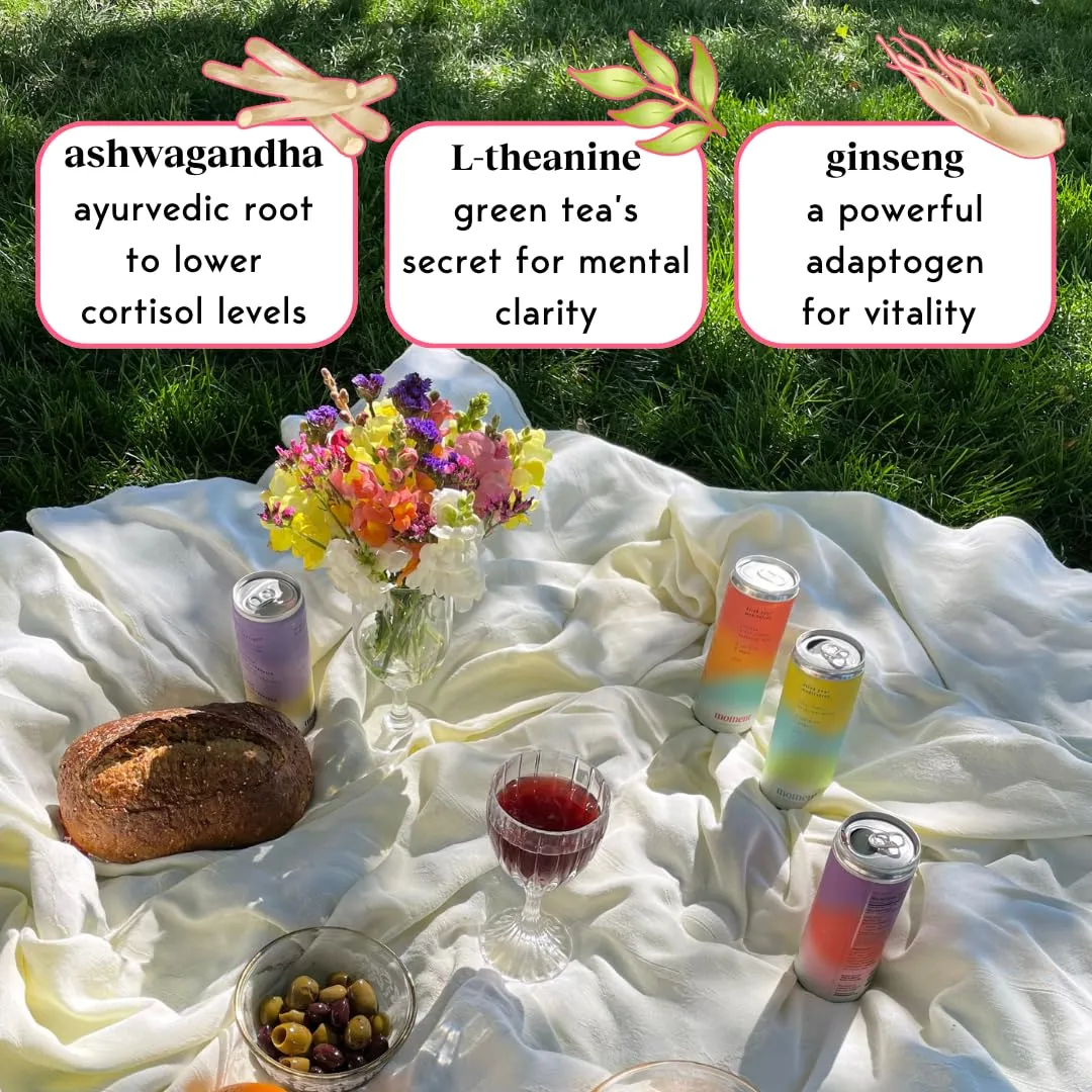 Moment Mocktails Non Alcoholic Drinks (Shark Tank) | SPARKLING Classics Adaptogen Drink | L-Theanine & Ashwagandha for Calm & Clarity | 0 Added Sugar 0 Caffeine | 12-pack