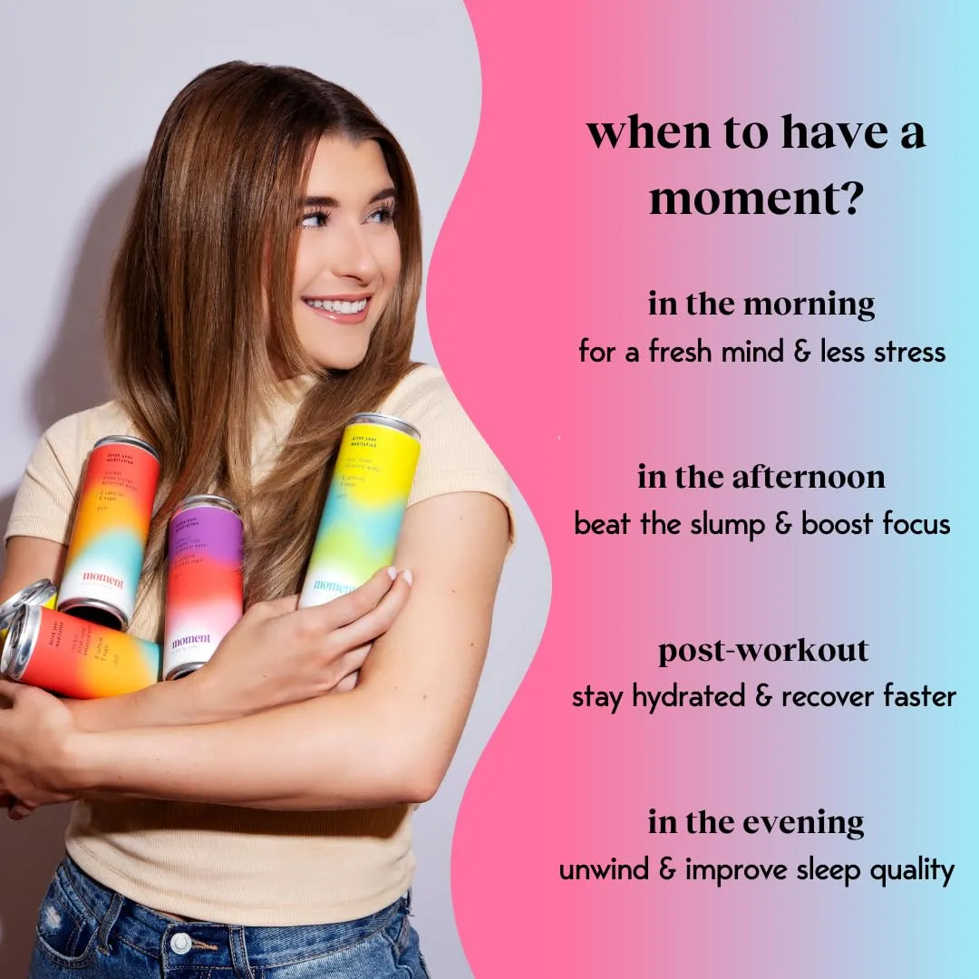Moment Mocktails Non Alcoholic Drinks (Shark Tank) | SPARKLING Mocktails Adaptogen Drink | L-Theanine & Ashwagandha for Calm & Clarity | 0 Added Sugar 0 Caffeine | 12-pack